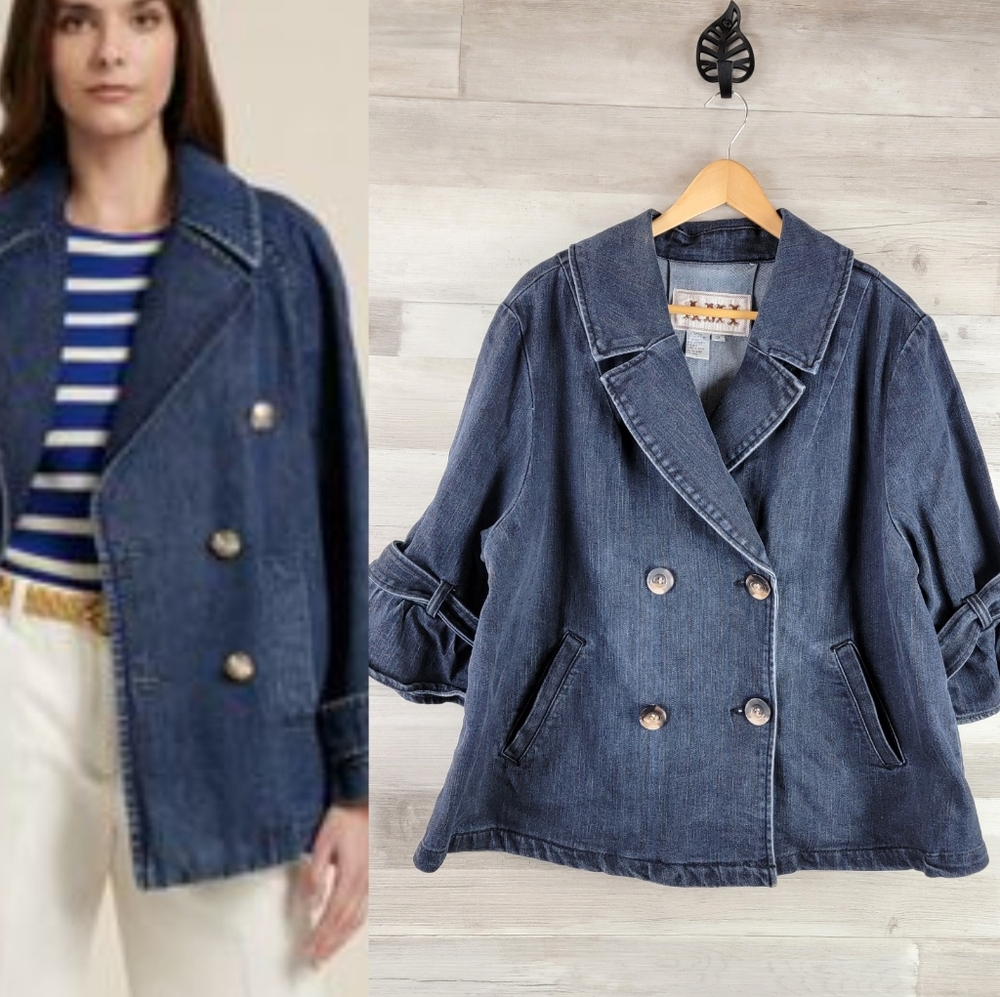 Denim Double-Breasted Jean Jacket - Blue